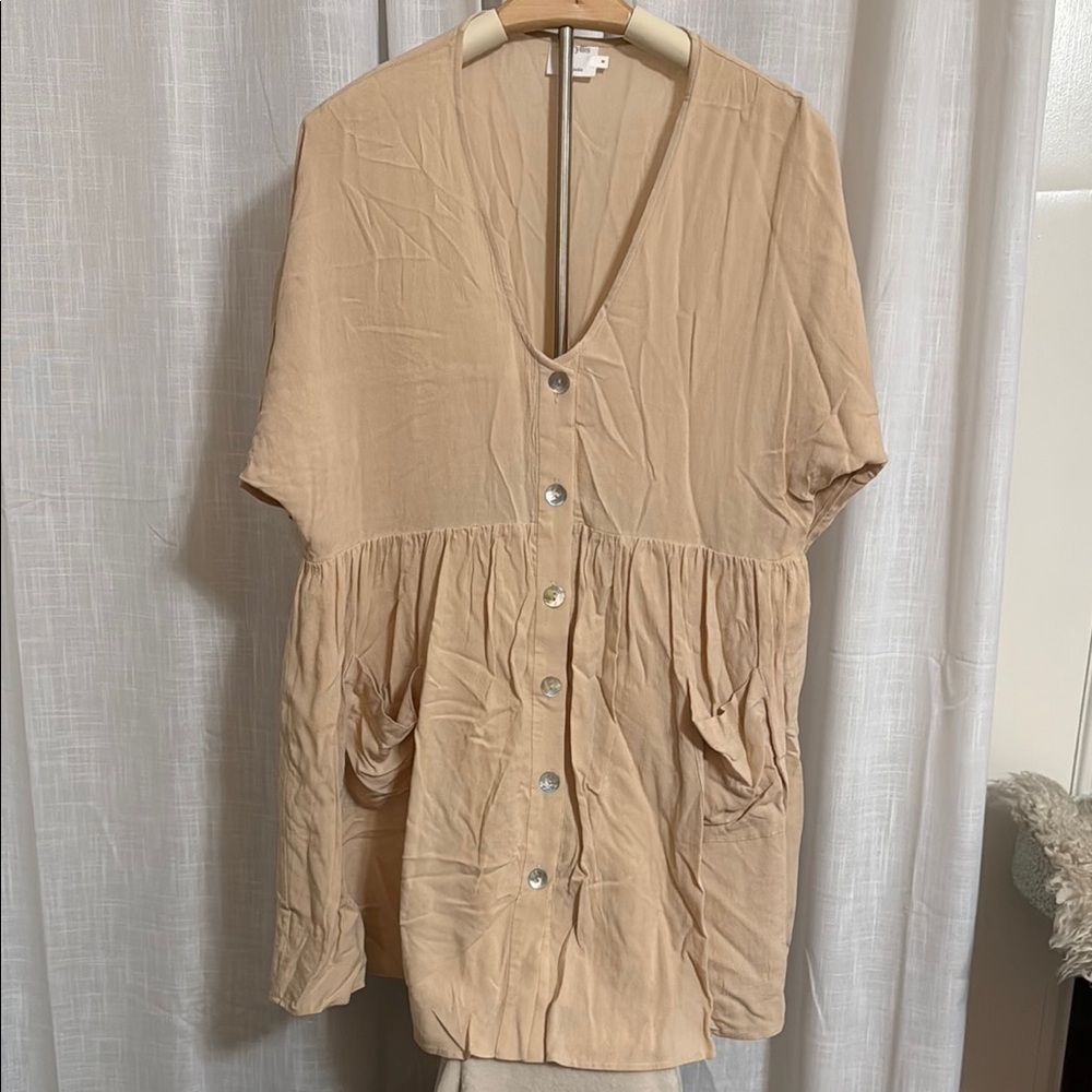 Amaryllis Cream Short Sleeve Button Down Mini Dress